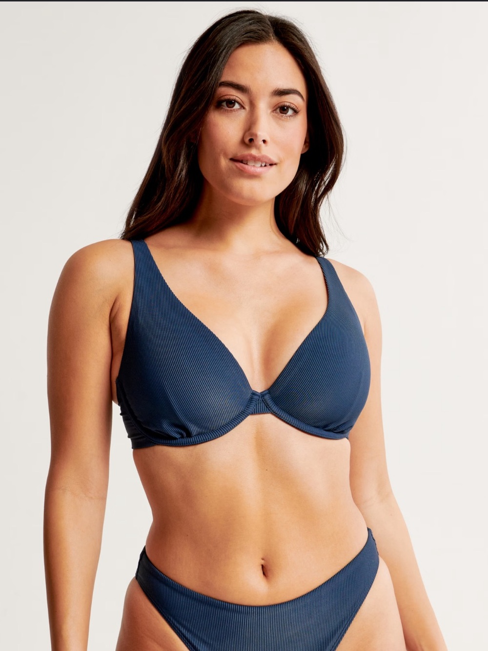 Abercrombie & Fitch - Curve Love- High Apex Bikini Top- Size Medium - Navy - Picture 2 of 9